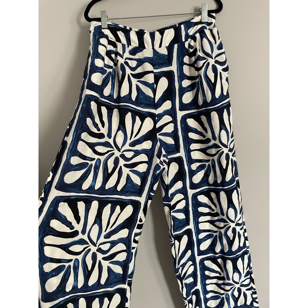 Milk & Honey Wide Leg Pants Womens XL Blue White Tropical Boho Coastal Pull On